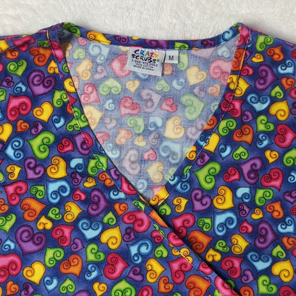 Crazy Scrubs V Neck Pockets Tieback Cotton GUC Size M - Picture 2 of 7
